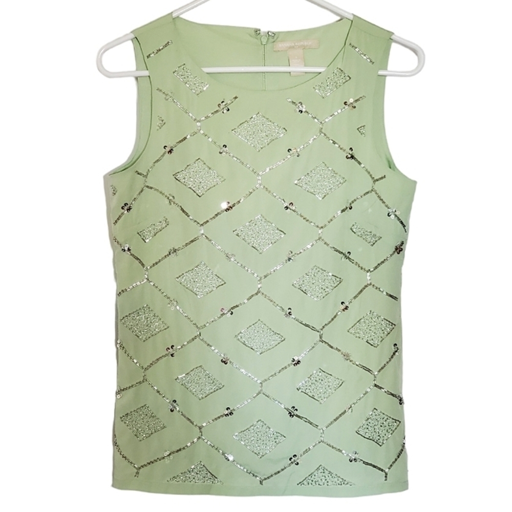 1055 * Banana Republic Beaded Sleeveless Top Pastel Mint Green Size 2